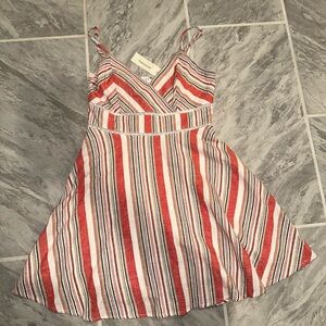 NWT Francesca’s Blue Rain Coral And Stripes Size Small Womens Short Dress